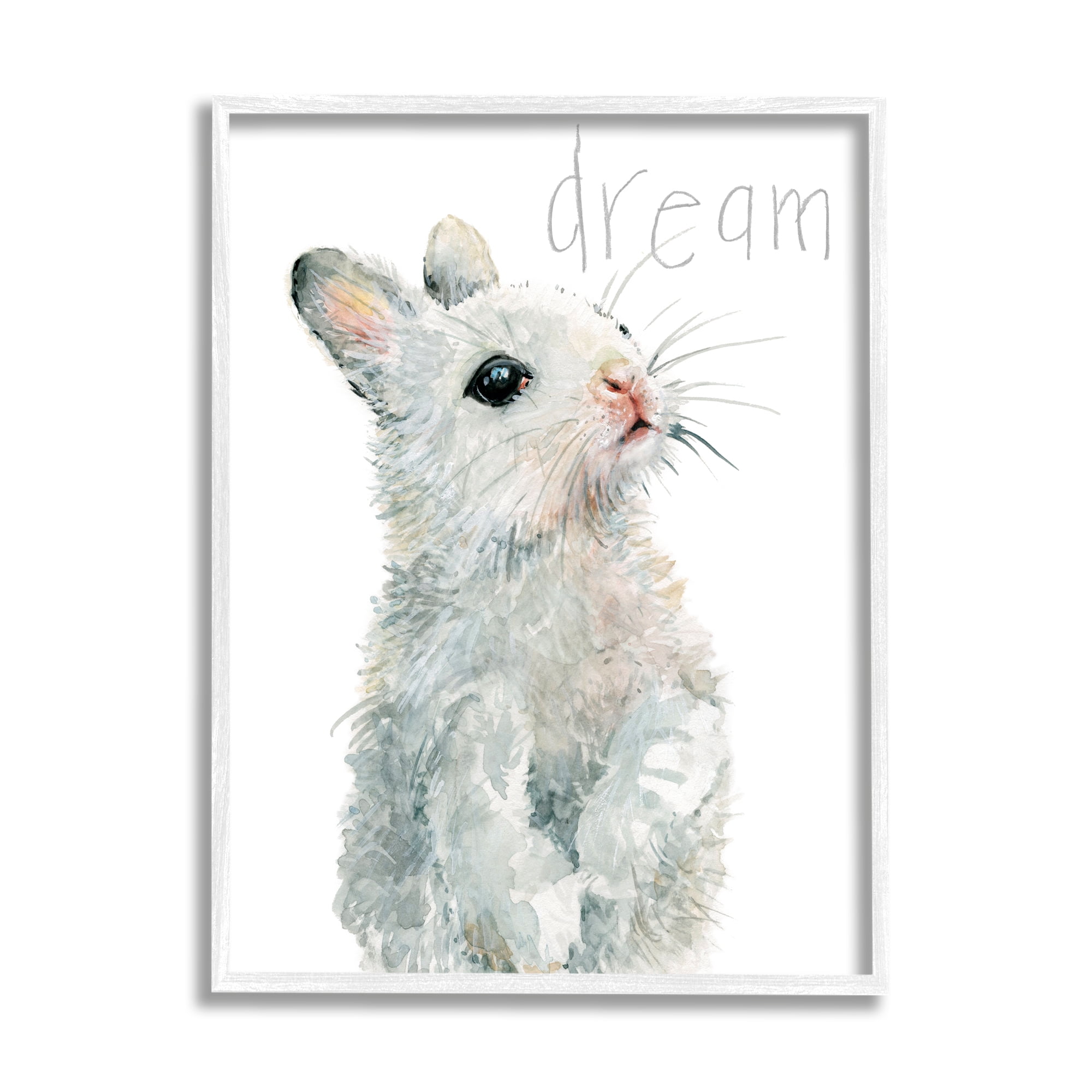 Stupell Industries Adorable Baby Bunny Dream Text Kids' Typography Modern Painting White Framed Art Print Wall Art, 11 x 14, Design by Carol Robinson