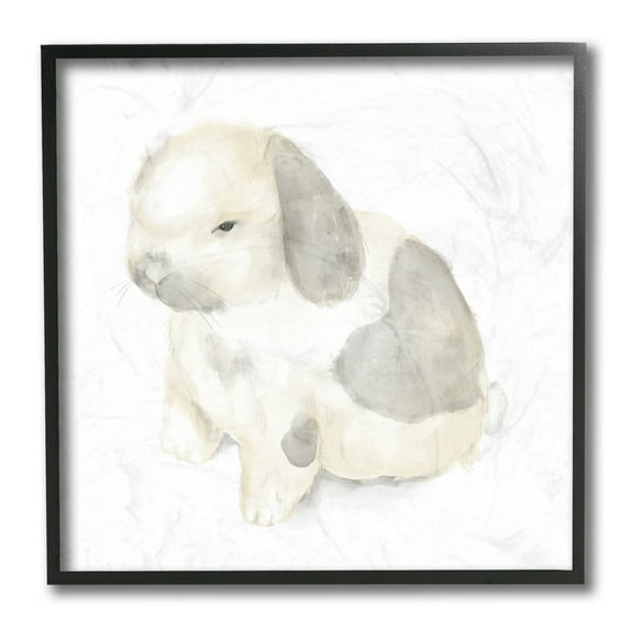 Stupell Industries Adorable Baby Bunny Soft Grey Beige Illustration Black Framed, 12 x 12, Design by Daphne Polselli