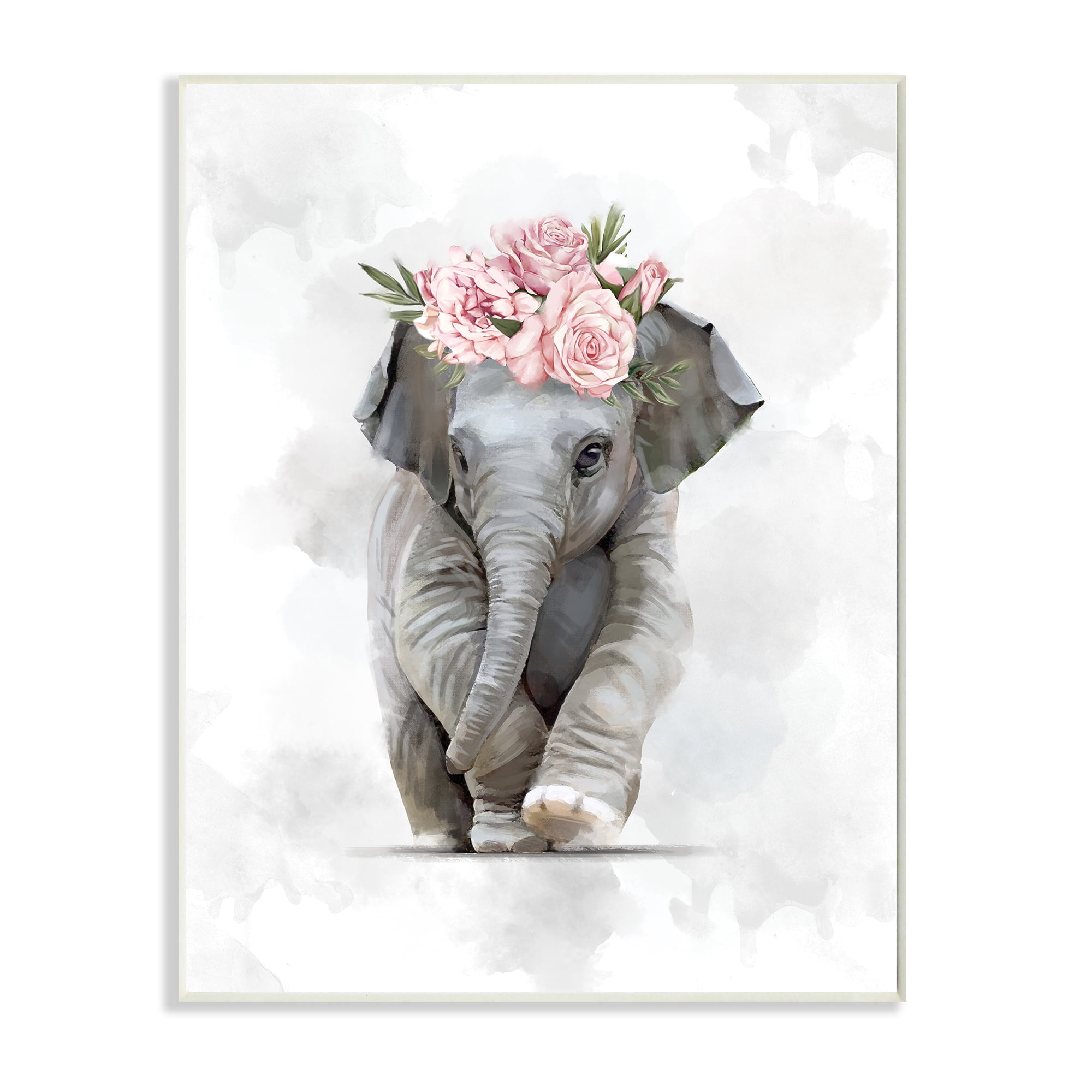 Stupell Industries Adorable Baby Elephant Eye-Catching Pink Flower Crown,10 x 15,Designed by Ziwei Li