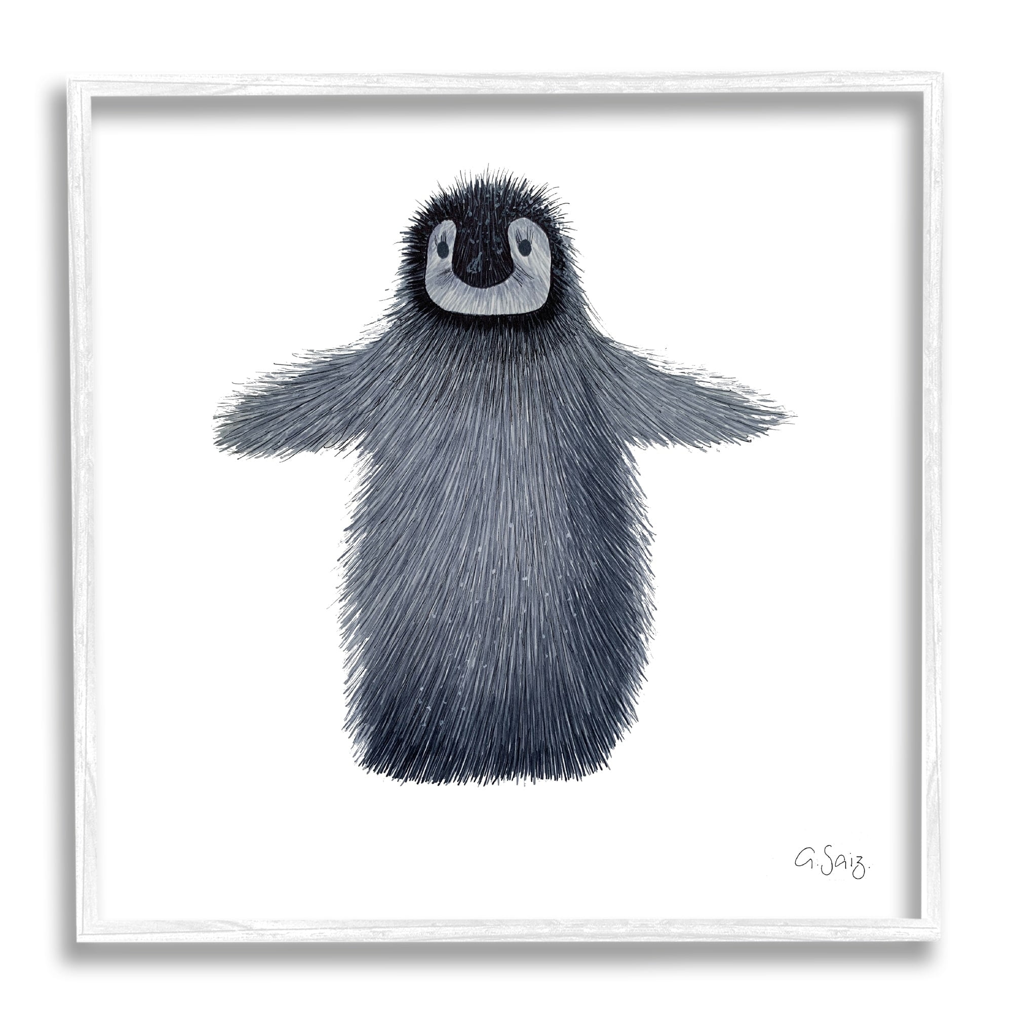 Stupell Industries Adorable Baby Penguin Bird Arctic Animal Illustration Framed Wall Art, 17 x 17, Design by Ale Saiz Studio