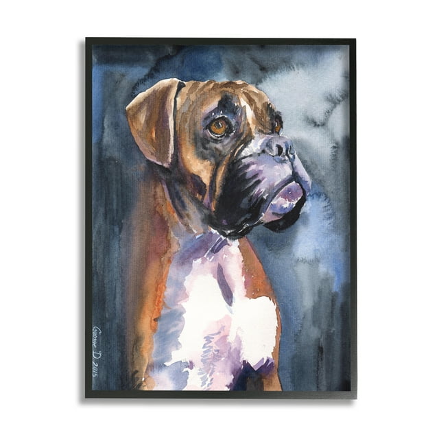 Stupell Industries Adorable Boxer Pet Dog Dark Mist Portrait Black Framed, 16 x 20, Design by George Dyachenko