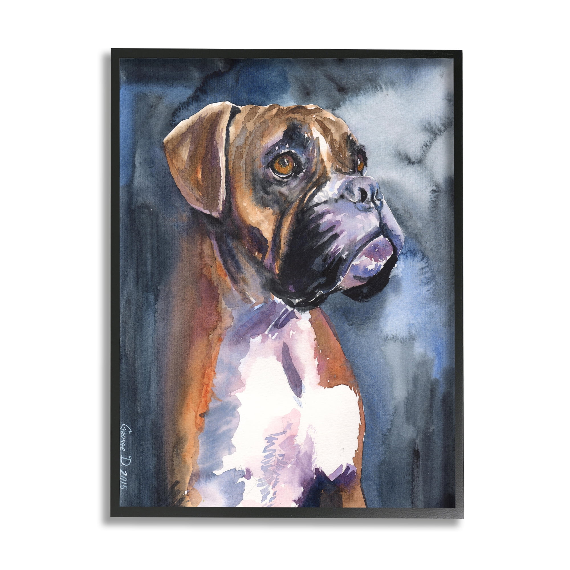 Stupell Industries Adorable Boxer Pet Dog Dark Mist Portrait Black Framed, 24 x 30, Design by George Dyachenko
