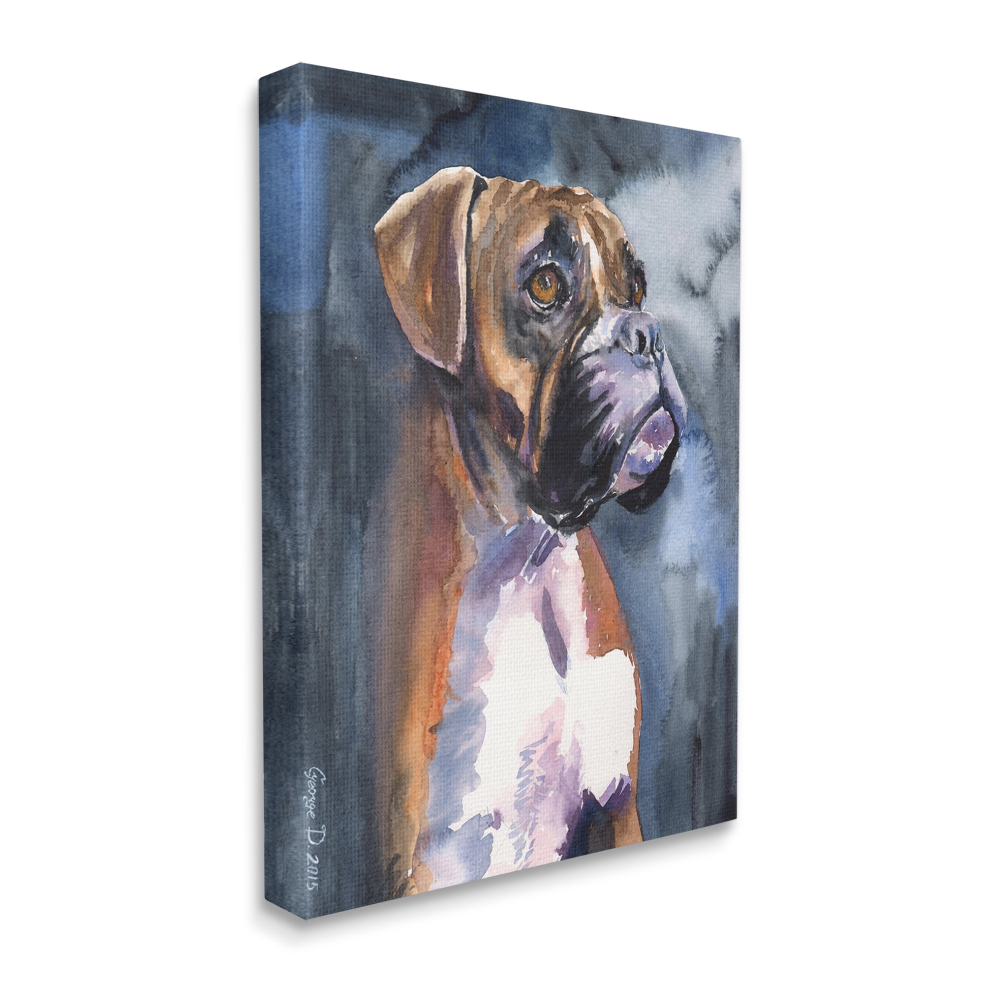 Stupell Industries Adorable Boxer Pet Dog Dark Mist Portrait Canvas Wall Art, 16 x 20, Design by George Dyachenko