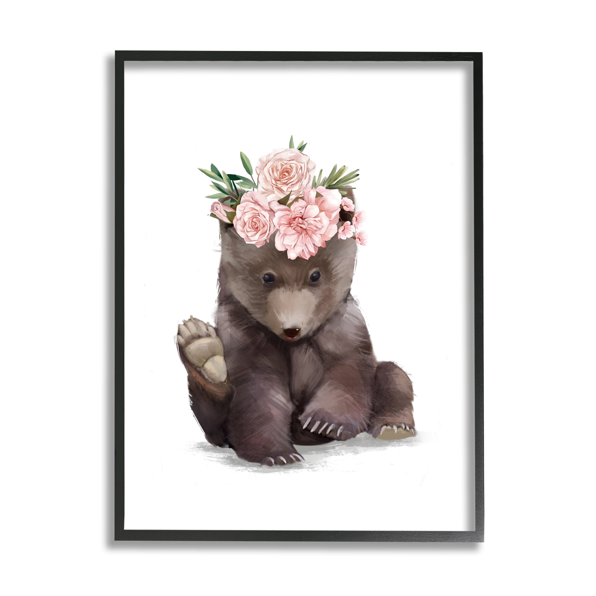 Stupell Industries Adorable Brown Bear Floral Crown Chic Forest Animal, 11 x 14, Designed by Ziwei Li