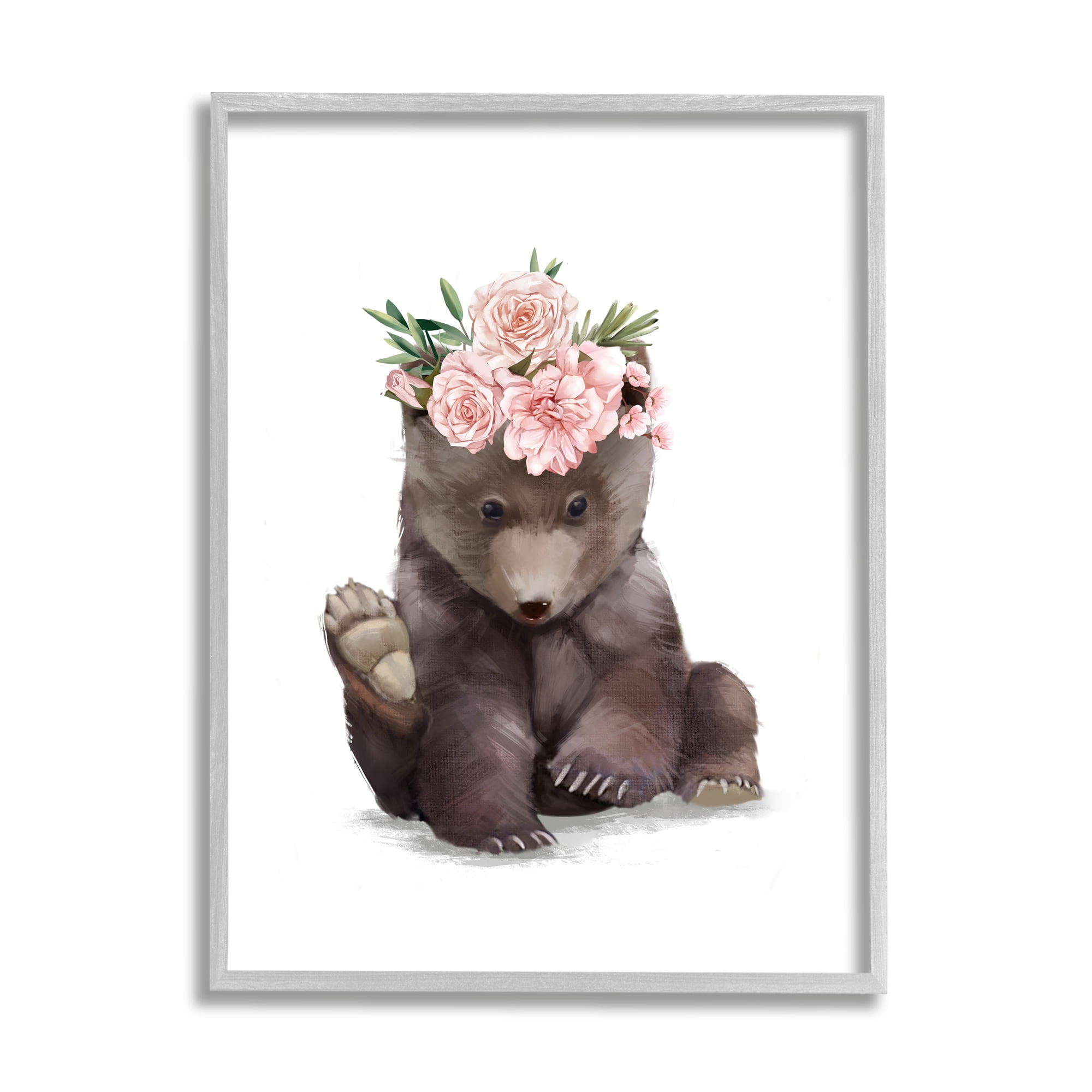 Stupell Industries Adorable Brown Bear Floral Crown Chic Forest Animal, 11 x 14, Designed by Ziwei Li