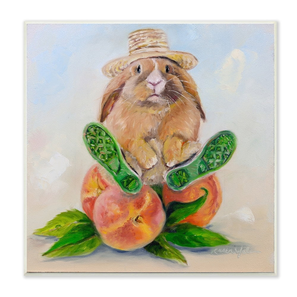 Stupell Industries Adorable Bunny Rabbit on Peach Fruit Painting Wall Plaque by Karen Weber Fine Art