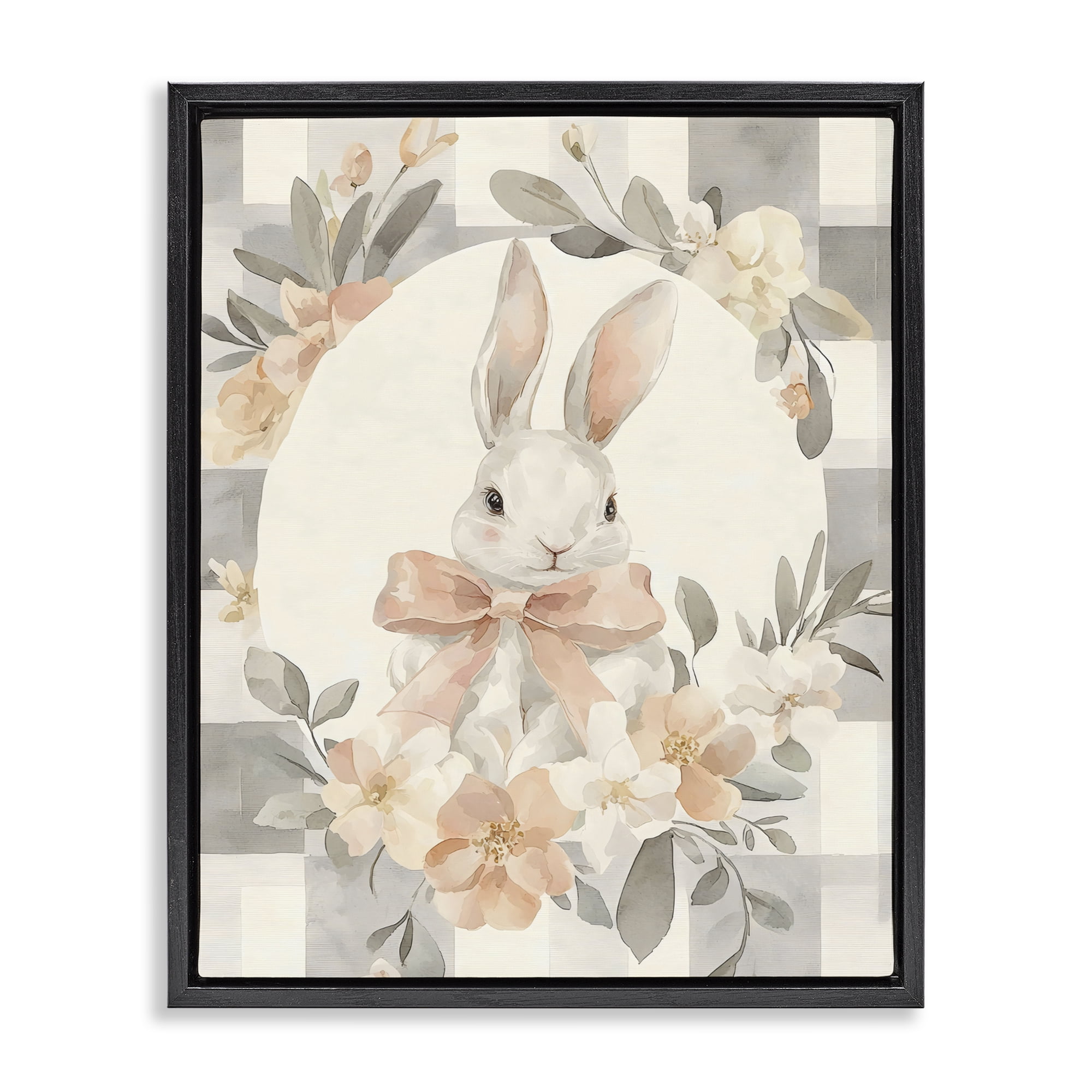 Stupell Industries Adorable Bunny in Wreath Black Framed Floater Canvas Wall Art, design by Creative Studio