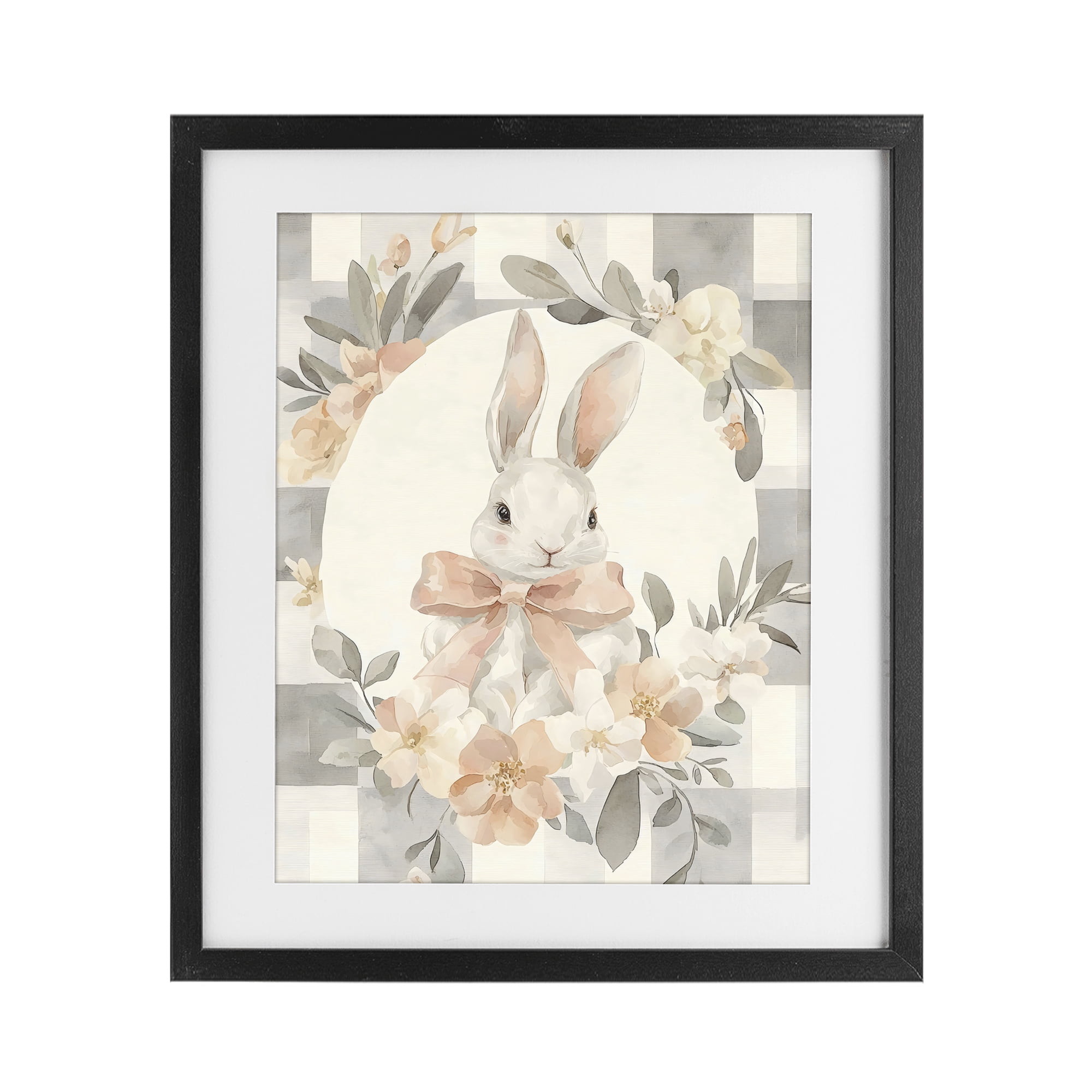 Stupell Industries Adorable Bunny in Wreath Black Framed Print Under Glass, design by Creative Studio