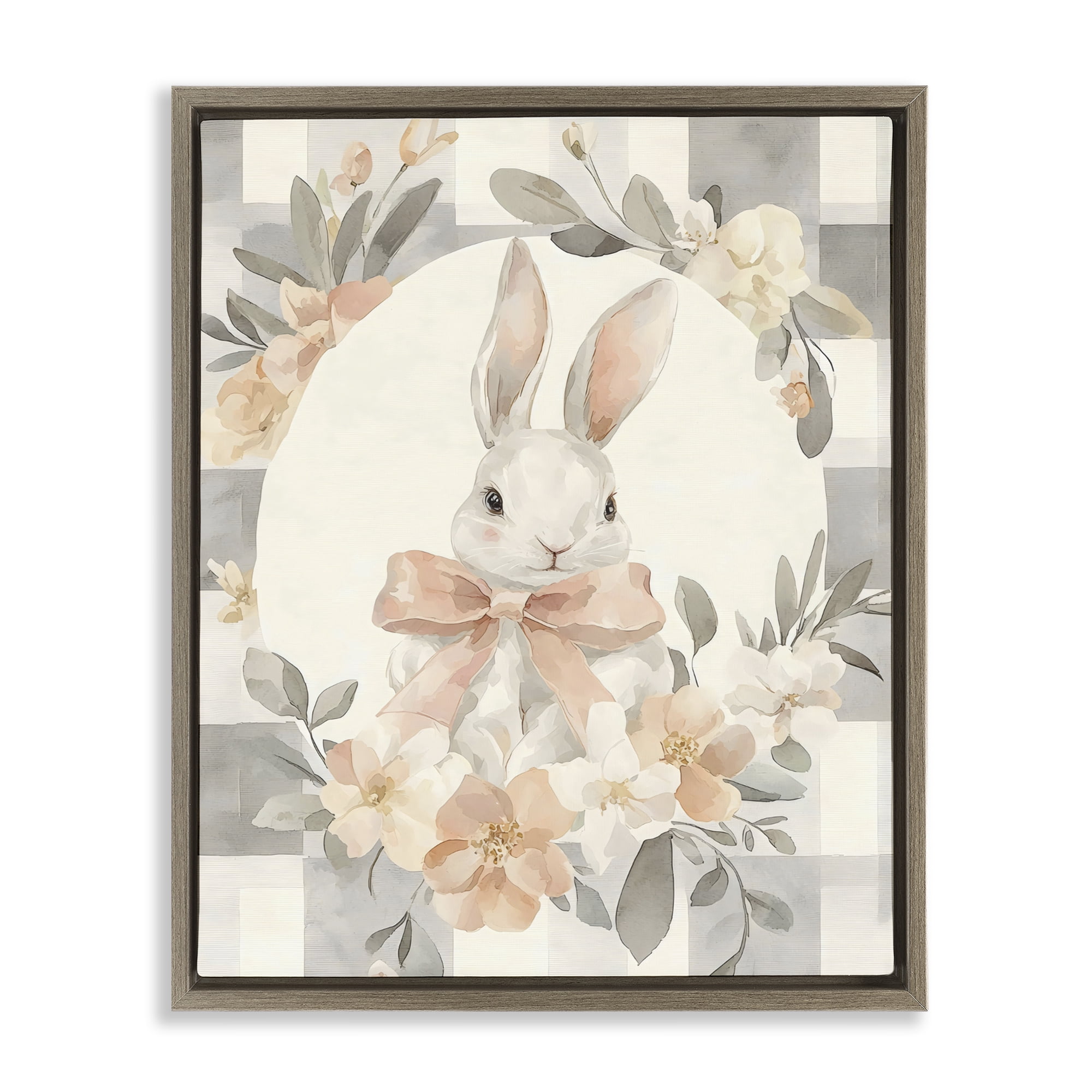 Stupell Industries Adorable Bunny in Wreath Brown Framed Floater Canvas Wall Art, design by Creative Studio