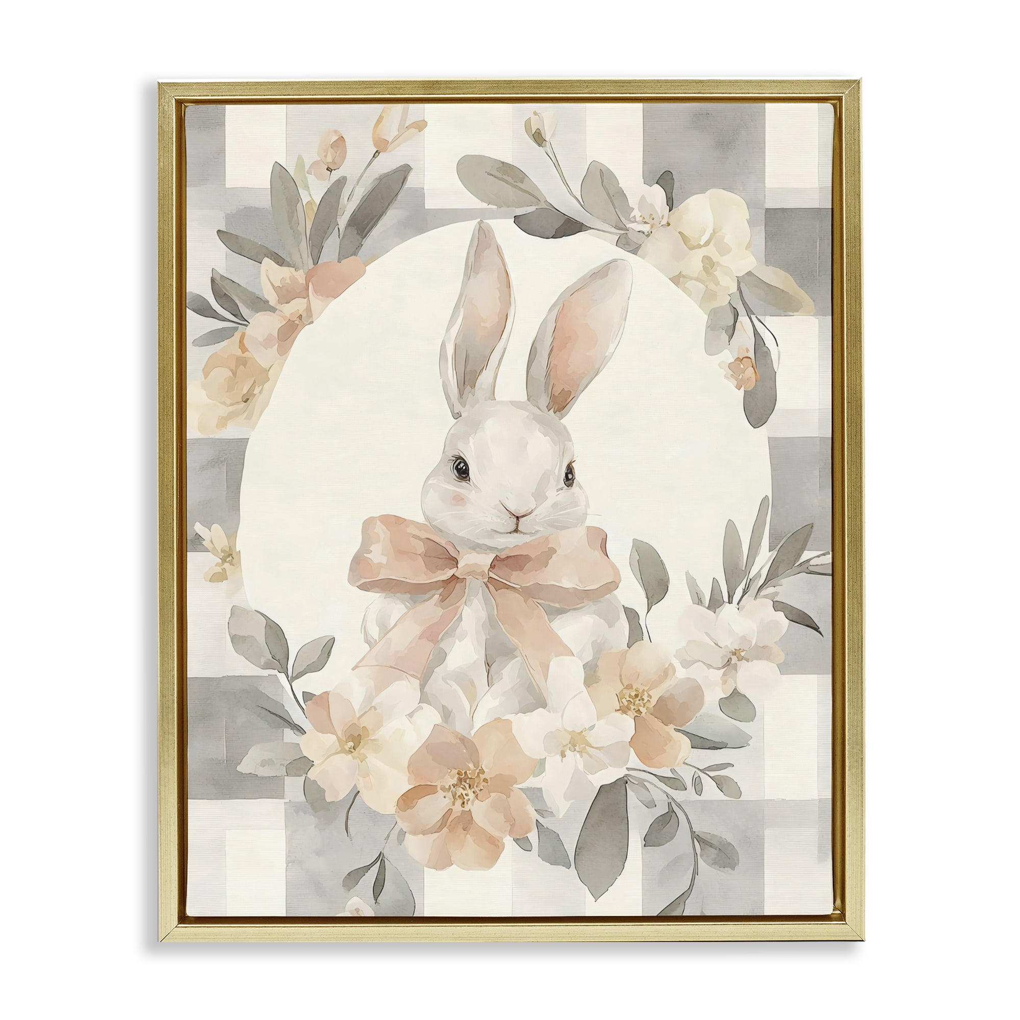 Stupell Industries Adorable Bunny in Wreath Gold Framed Floater Canvas Wall Art, design by Creative Studio