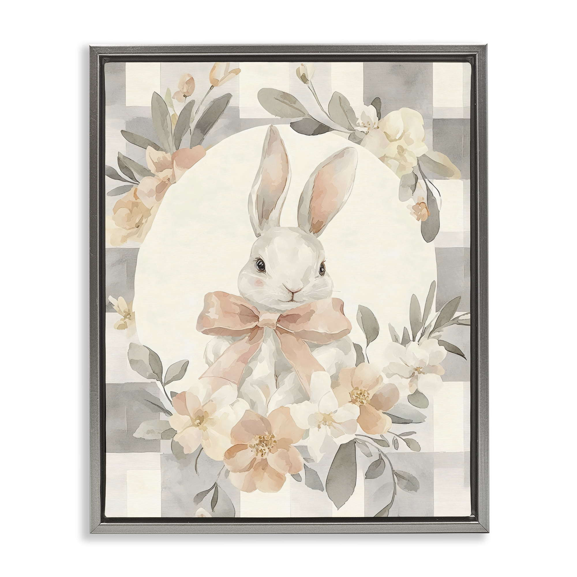 Stupell Industries Adorable Bunny in Wreath Gray Framed Floater Canvas Wall Art, design by Creative Studio
