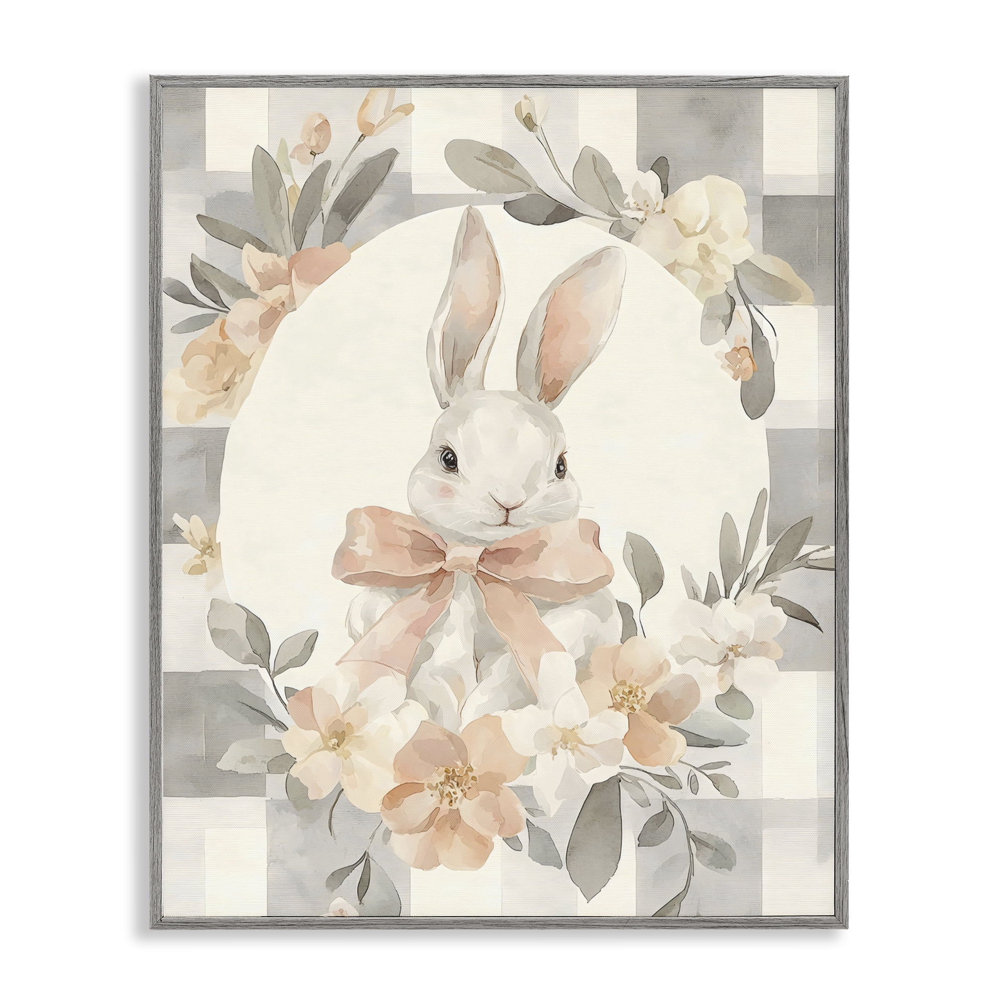 Stupell Industries Adorable Bunny in Wreath Gray Framed Giclee Art, design by Creative Studio