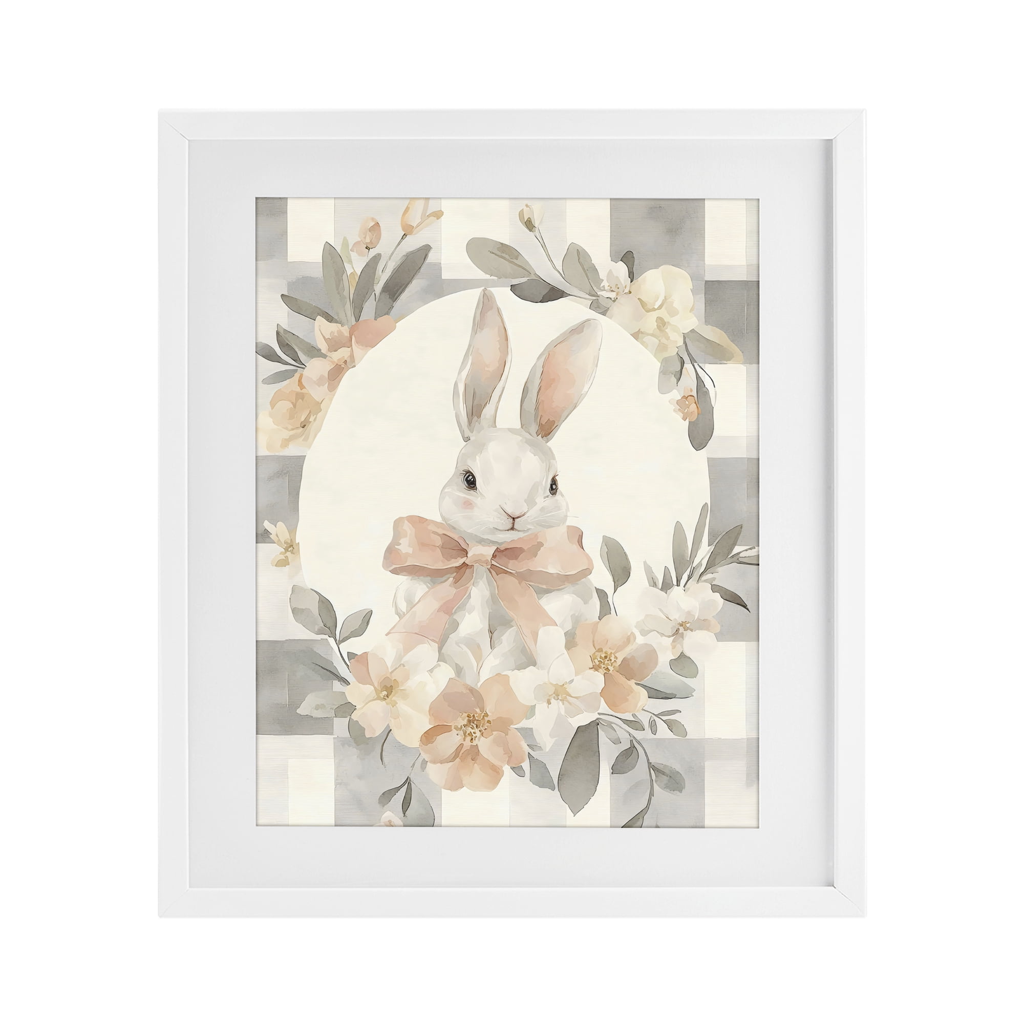 Stupell Industries Adorable Bunny in Wreath White Framed Print Under Glass, design by Creative Studio