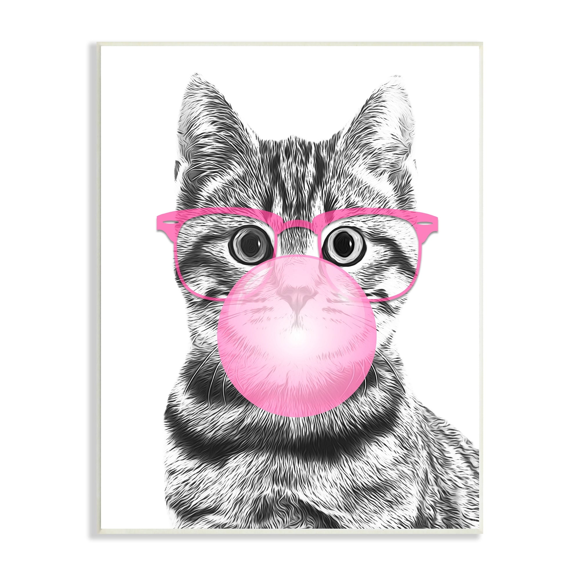 Stupell Industries Adorable Cat Bubble Gum Pink Glasses Monochrome Illustration , 13 x 19, Design by Annalisa Latella