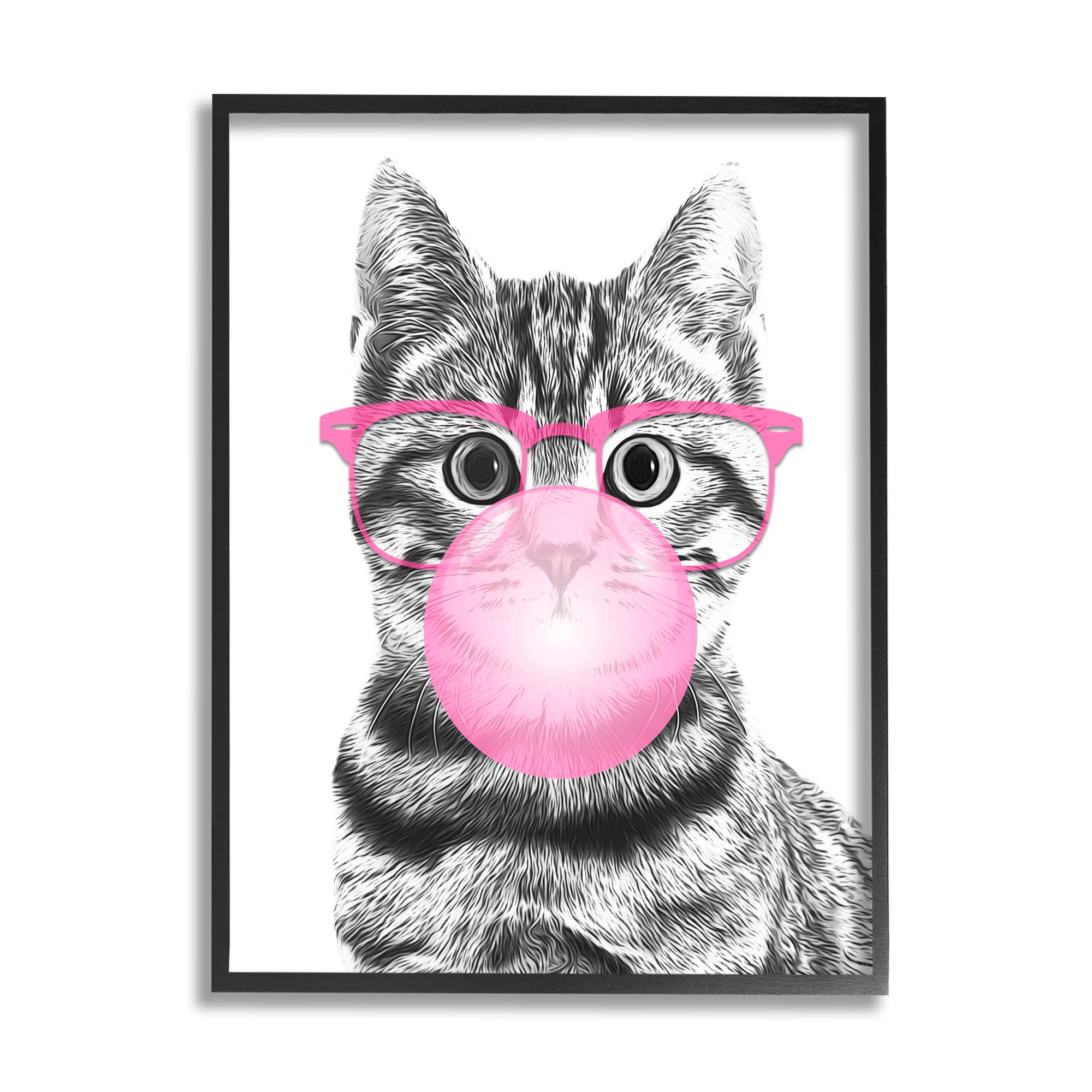 Stupell Cat Bubble Gum Pink Glasses - Framed Wall Art - Walmart.com