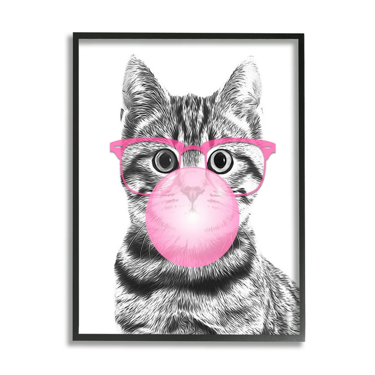 Stupell Cat Bubble Gum Pink Glasses - Framed Wall Art - Walmart.com