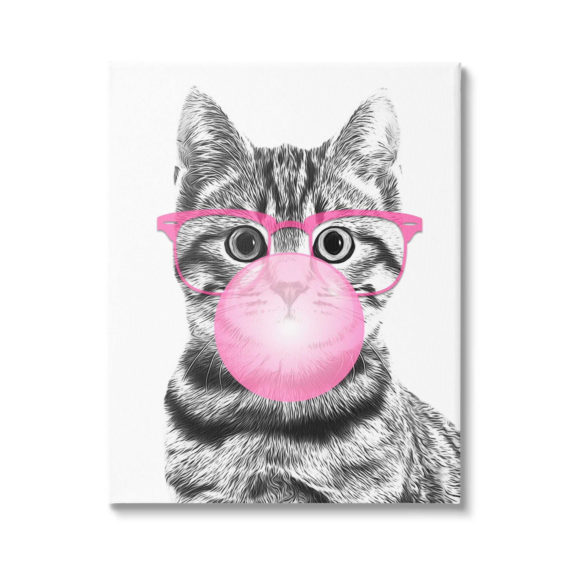 Stupell Industries Adorable Cat Bubble Gum Pink Glasses Monochrome Illustration , 30 x 40, Design by Annalisa Latella