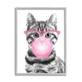 thumbnail image 1 of Stupell Industries Adorable Cat Bubble Gum Pink Glasses Monochrome Illustration Graphic Art Gray Framed Art Print Wall Art, 11x14, by Annalisa Latella, 1 of 5