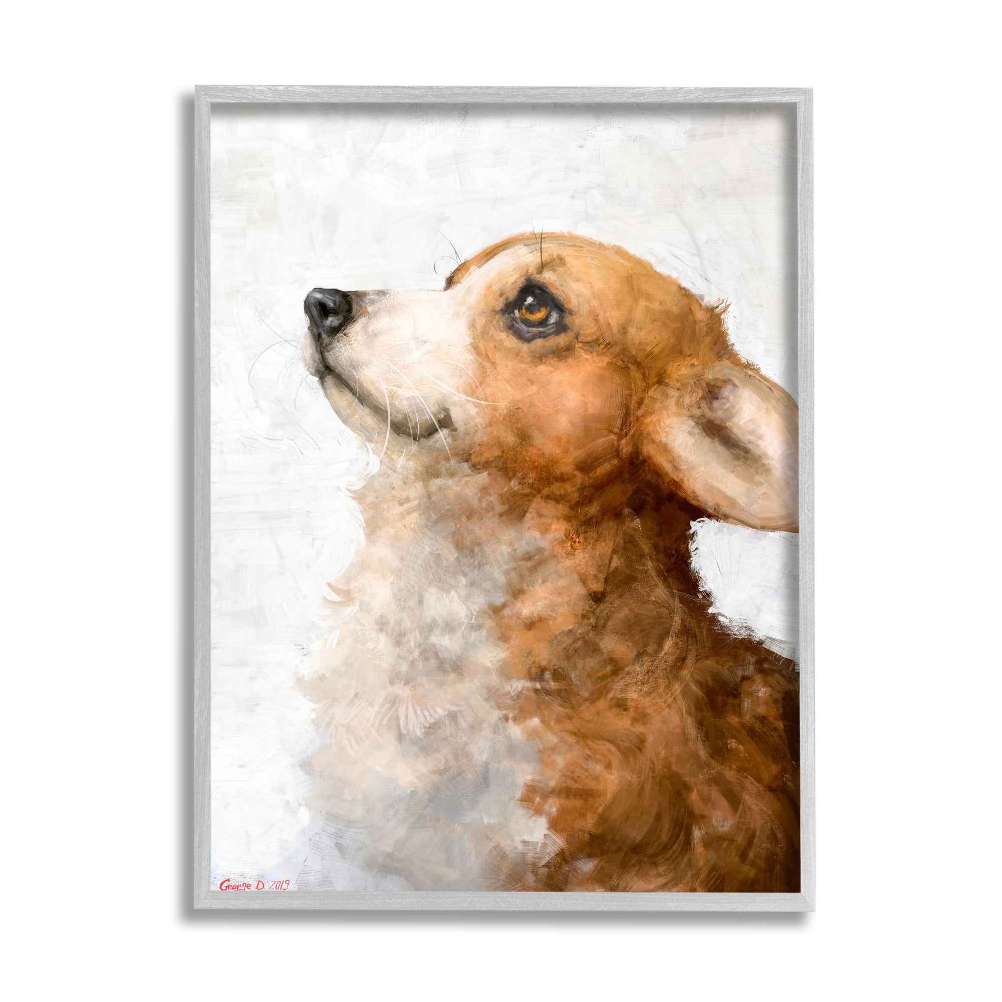 Stupell Industries Adorable Corgi Puppy Portrait Pet Dog Watercolor Grey Framed, 16 x 20, Design by George Dyachenko