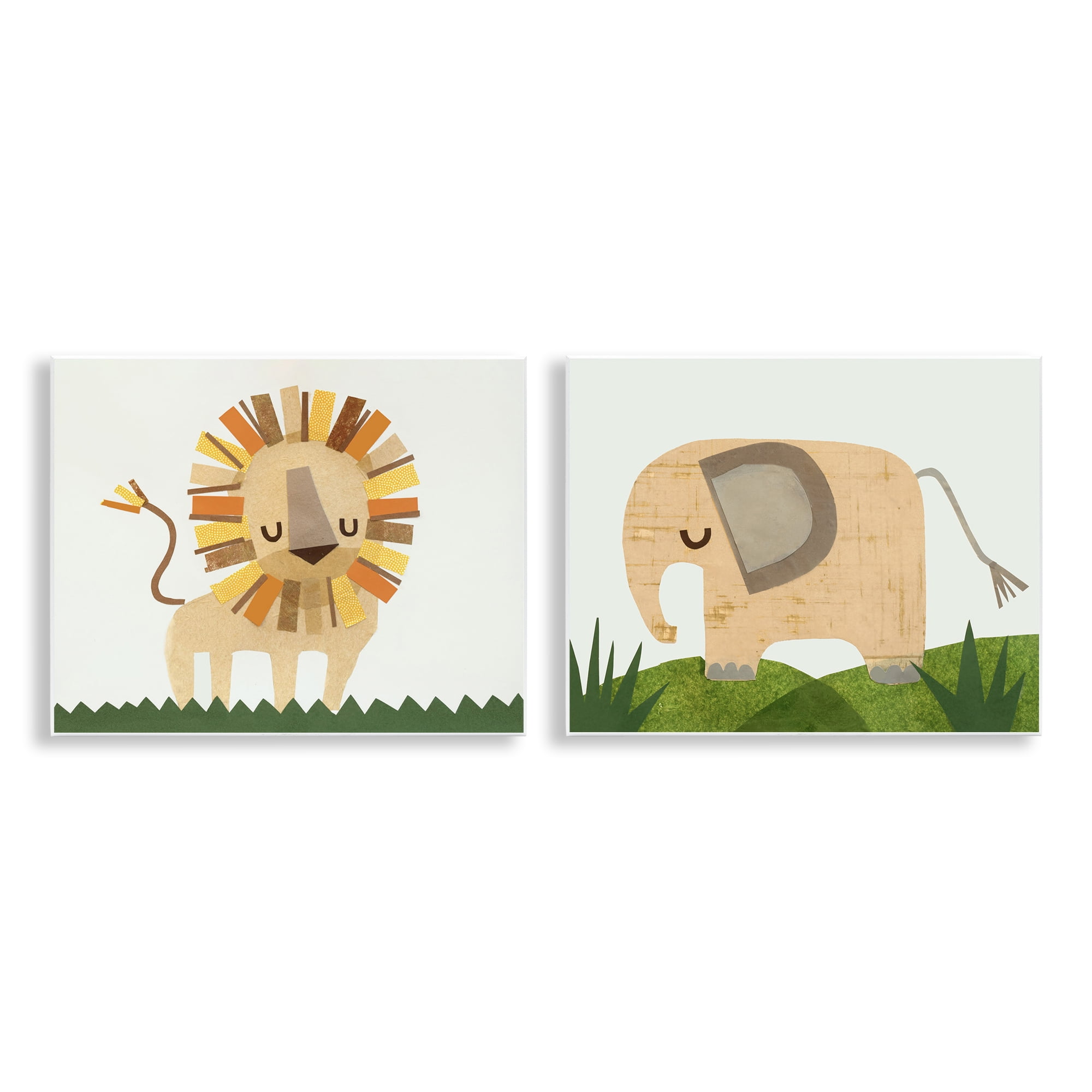 Stupell Industries Adorable Cozy Elephant & Lion Animals Painting Unframed Art Print Wall Art, 14 x 11, Set of 2
