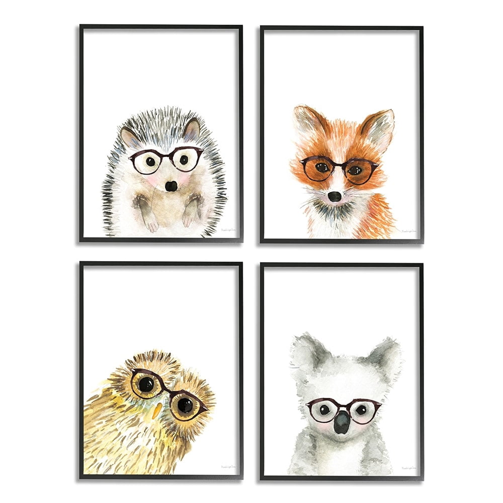 Stupell Industries Adorable Forest Animals with Glasses Owl Fox Black Framed by Mercedes Lopez Charro