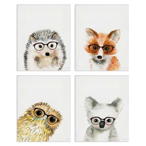 Stupell Industries Contemporary Adorable Forest Animals with Glasses 4pc Canvas Set, 16 x 20 each, by Mercedes Lopez Charro
