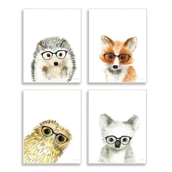 Stupell Industries Adorable Forest Animals with Glasses Owl Fox Wall Plaque by Mercedes Lopez Charro