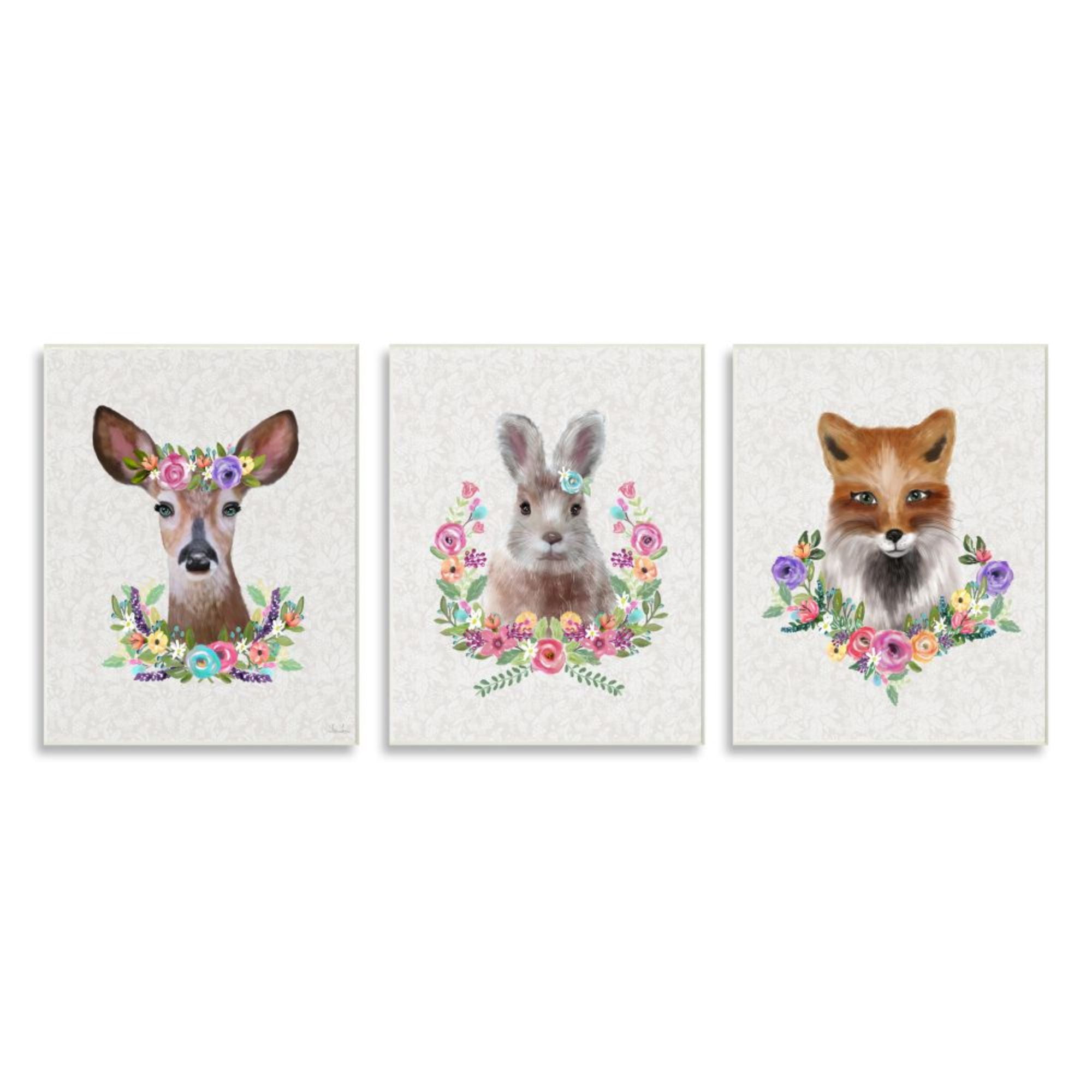 Stupell Industries Adorable Forest Creatures Floral Wreath Details Design by Lisa Lane
