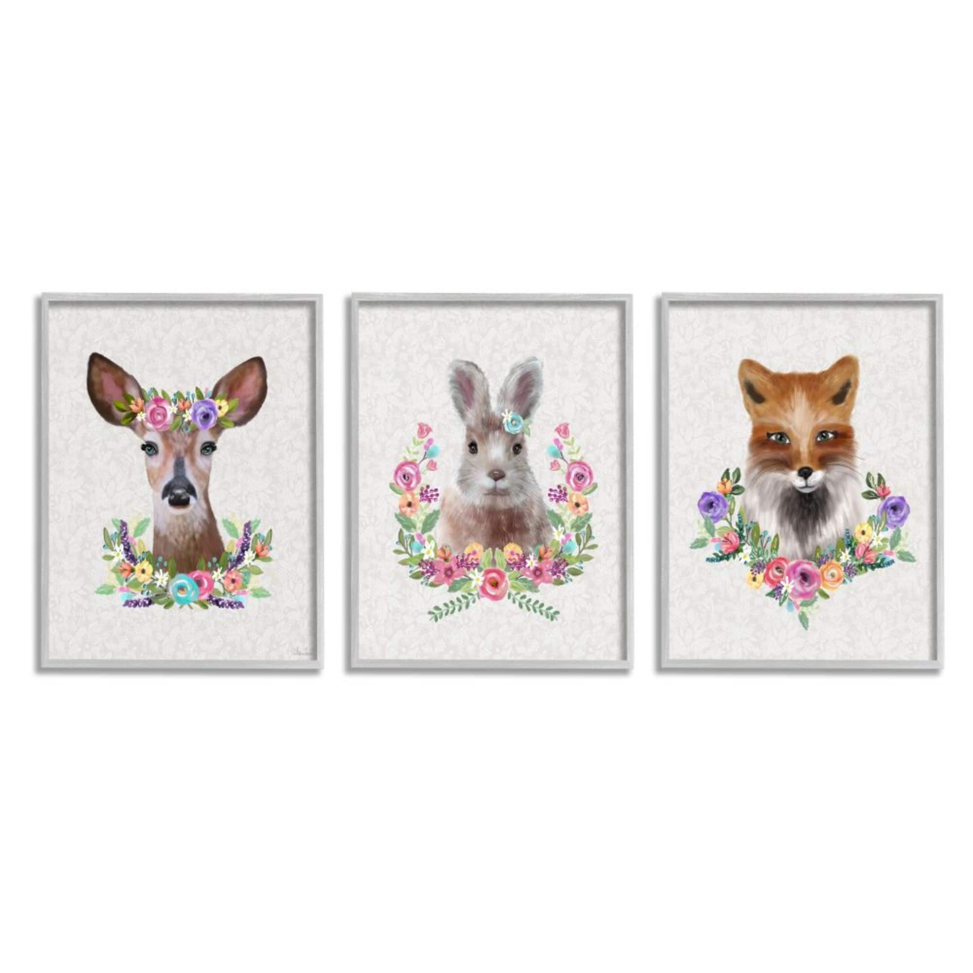 Stupell Industries Adorable Forest Creatures Floral Wreath Details Design by Lisa Lane