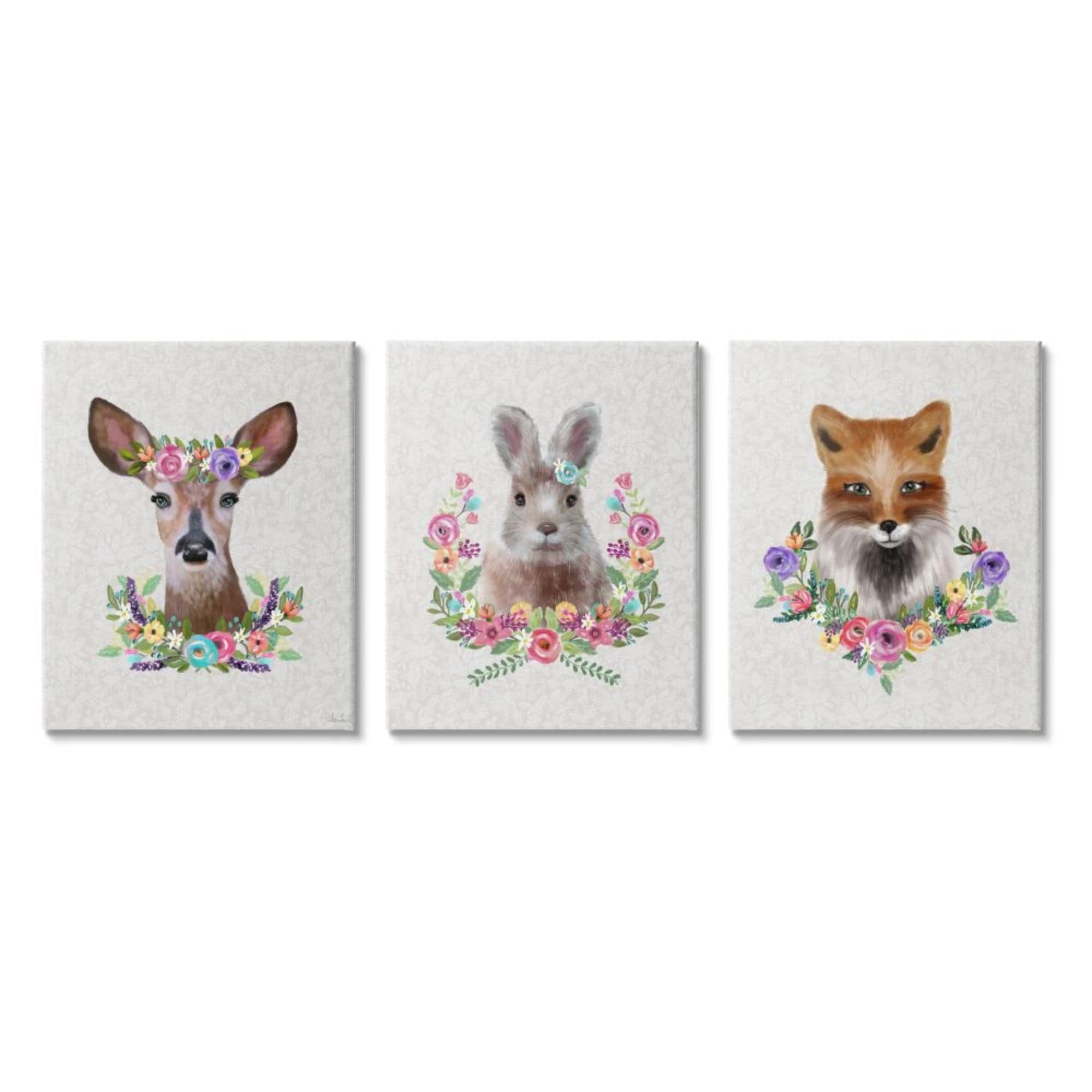 Stupell Industries Adorable Forest Creatures Floral Wreath Details Design by Lisa Lane
