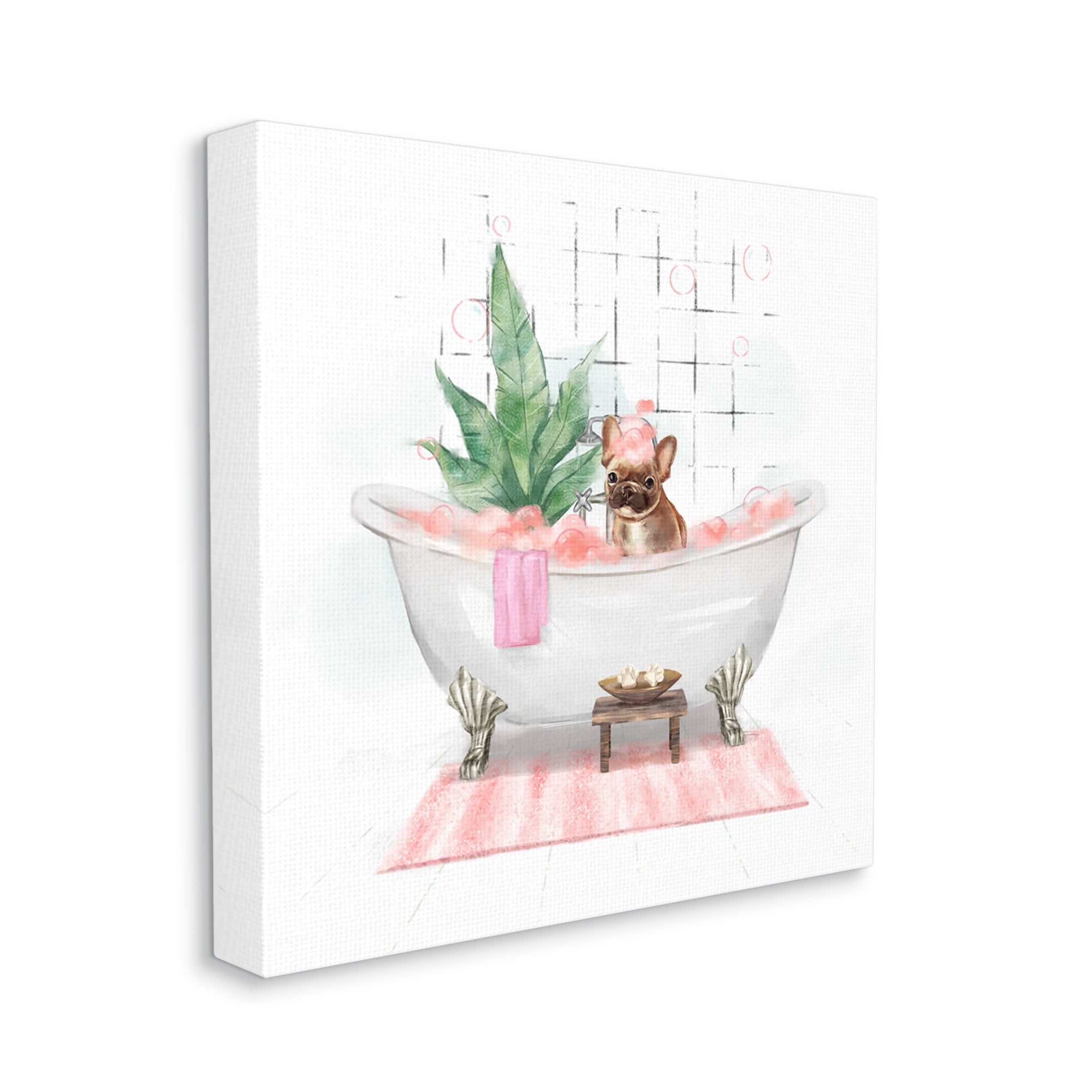 Stupell Industries Adorable French Bulldog in Pink Bubble Bath Animals & Insects Painting Gallery Wrapped Canvas Print Wall Art, 36 x 36