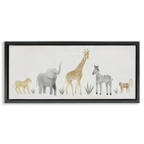 Stupell Industries Adorable Jungle Animals Wildlife Animals & Insects Painting Black Floater Framed Canvas Art Print Wall Art, 25 x 11