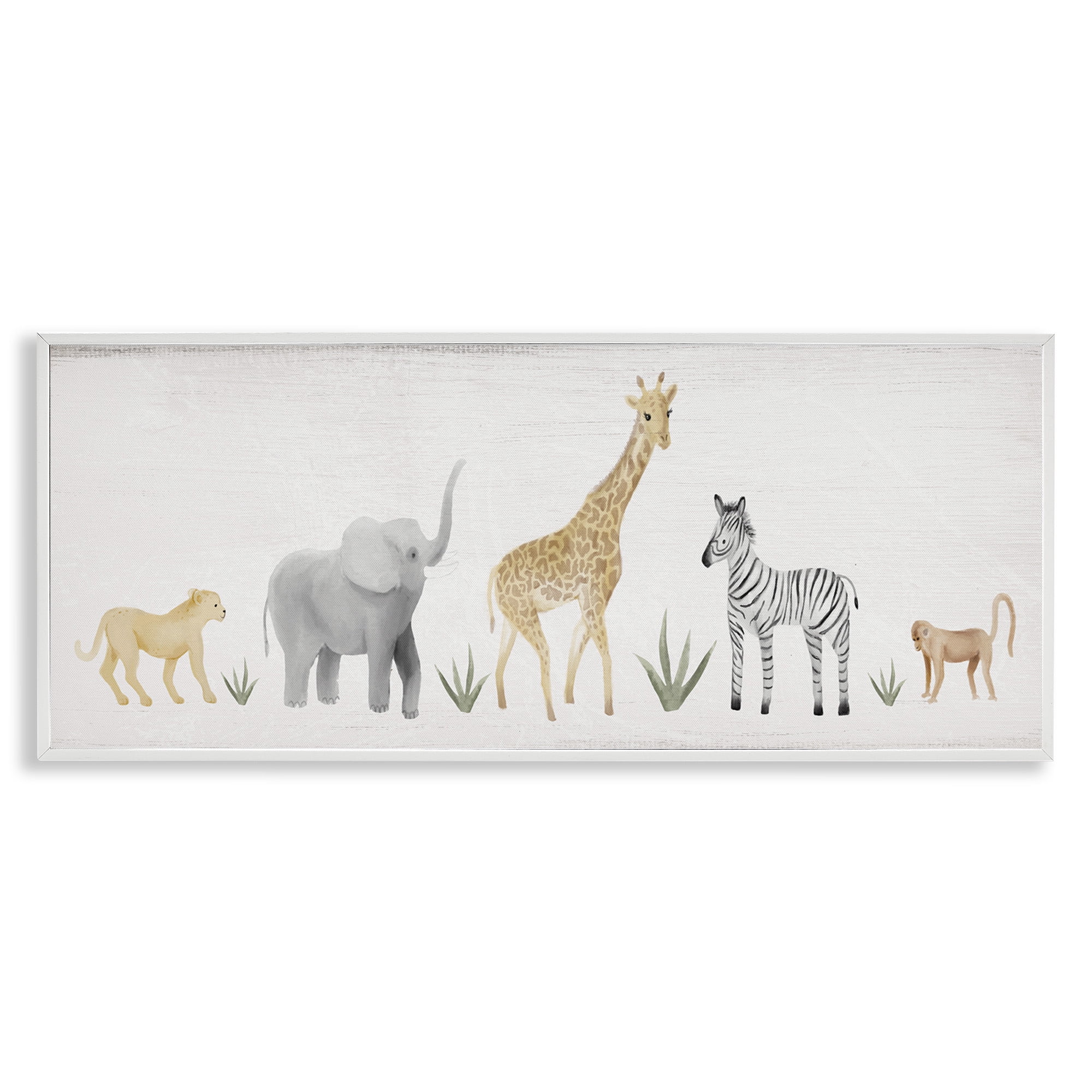 Stupell Industries Adorable Jungle Animals Wildlife Animals & Insects Painting White Framed Art Print Wall Art, 24 x 10