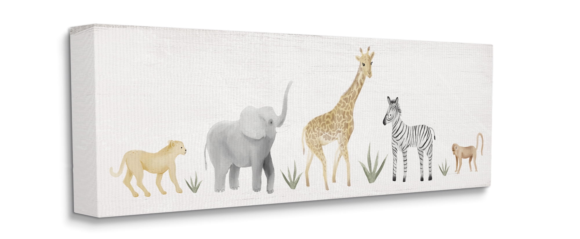 Stupell Industries Adorable Jungle Animals Wildlife Illustration Elephant Giraffe Canvas Wall Art, 17 x 40, Design by Daphne Polselli