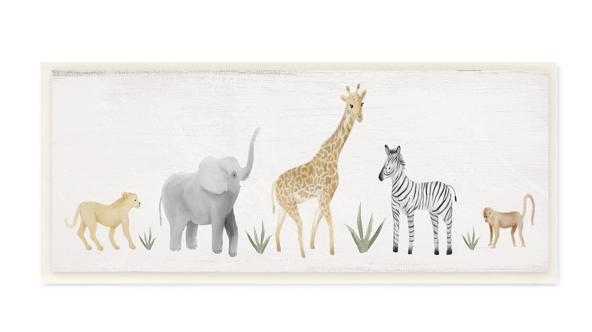 Stupell Industries Adorable Jungle Animals Wildlife Illustration Elephant Giraffe Wall Plaque, 7 x 17, Design by Daphne Polselli