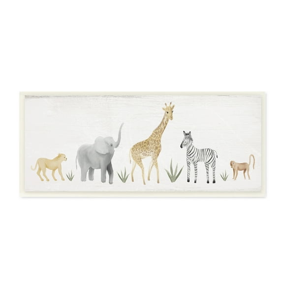Stupell Industries Adorable Jungle Animals Wildlife Illustration Elephant Giraffe Wall Plaque, 7 x 17, Design by Daphne Polselli