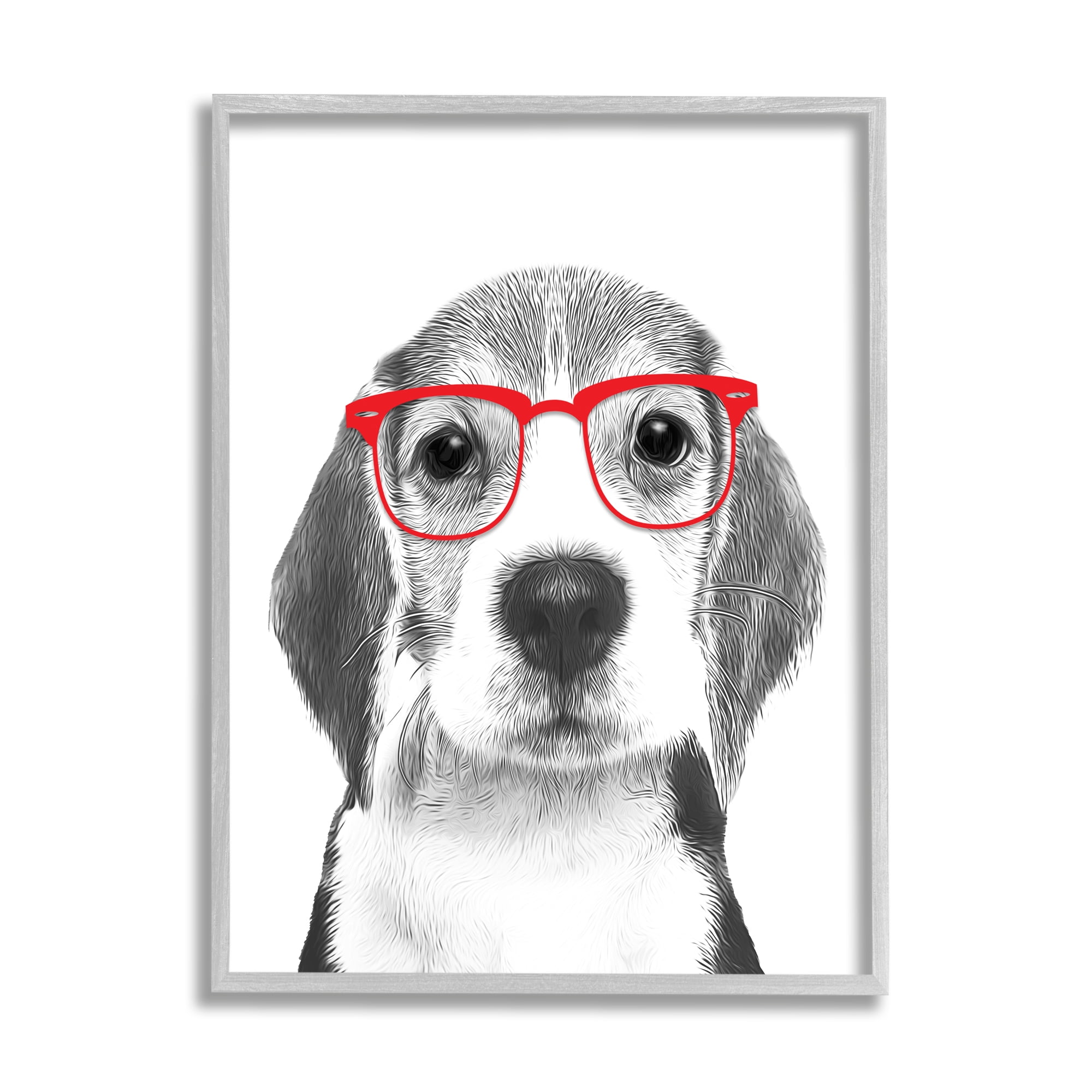 Stupell Industries Adorable Monochrome Beagle Puppy Red Glasses Illustration , 16 x 20, Design by Annalisa Latella