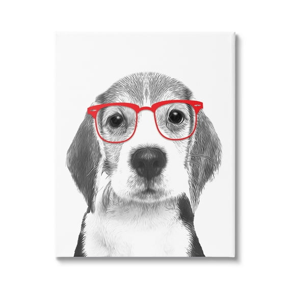 Stupell Industries Adorable Monochrome Beagle Puppy Red Glasses Illustration , 24 x 30, Design by Annalisa Latella