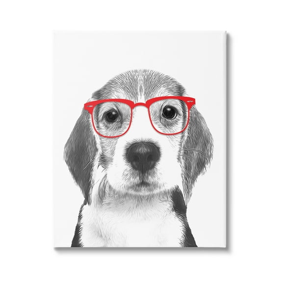 Stupell Industries Adorable Monochrome Beagle Puppy Red Glasses Illustration , 36 x 48, Design by Annalisa Latella