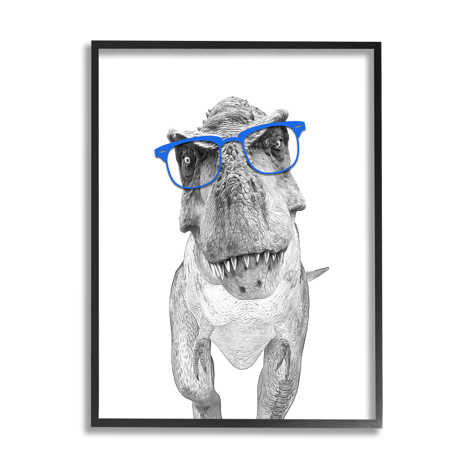 Stupell Industries Adorable Monochrome T-Rex Dinosaur Blue Glasses Illustration, 11 x 14, Design by Annalisa Latella