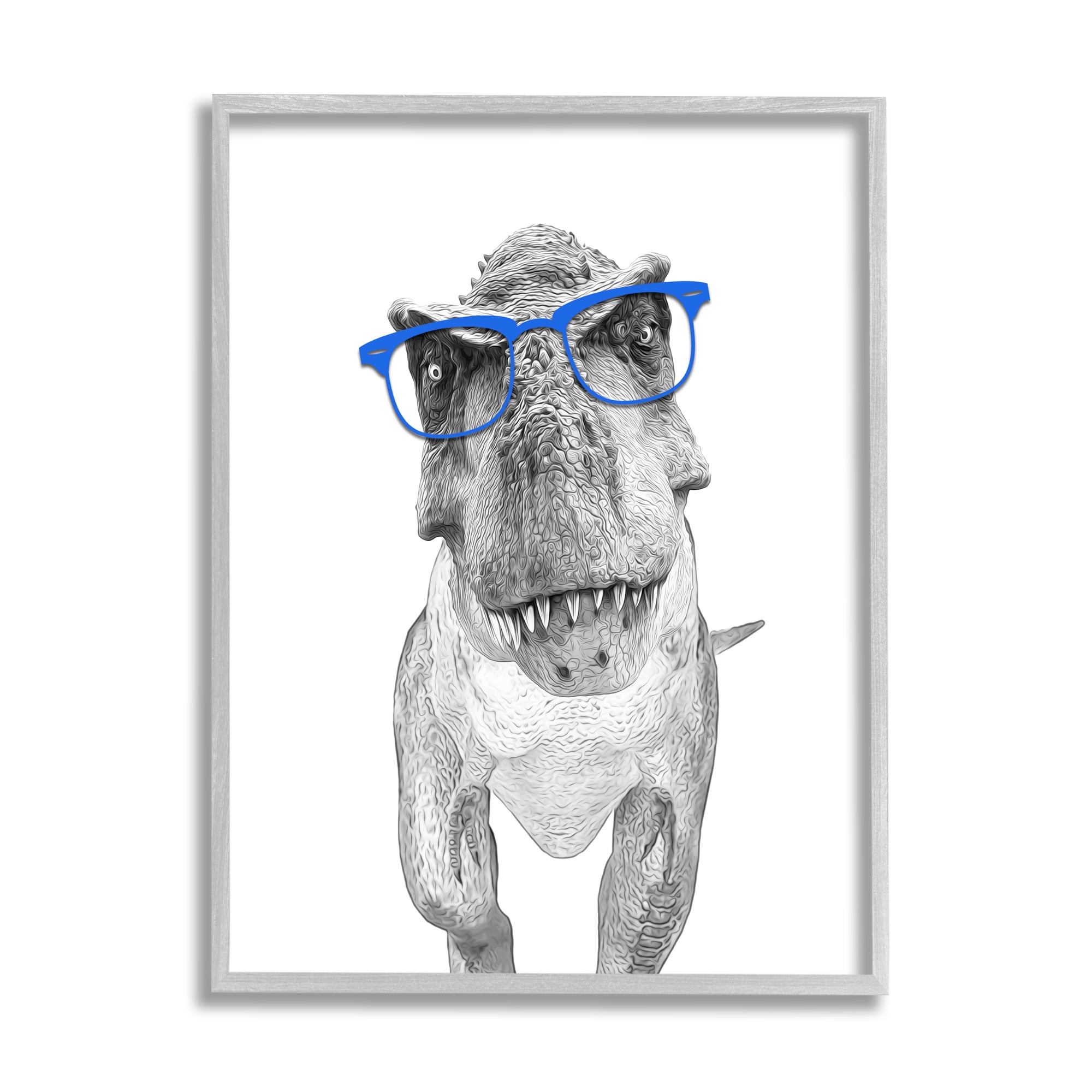 Stupell Industries Adorable Monochrome T-Rex Dinosaur Blue Glasses Illustration, 24 x 30, Design by Annalisa Latella
