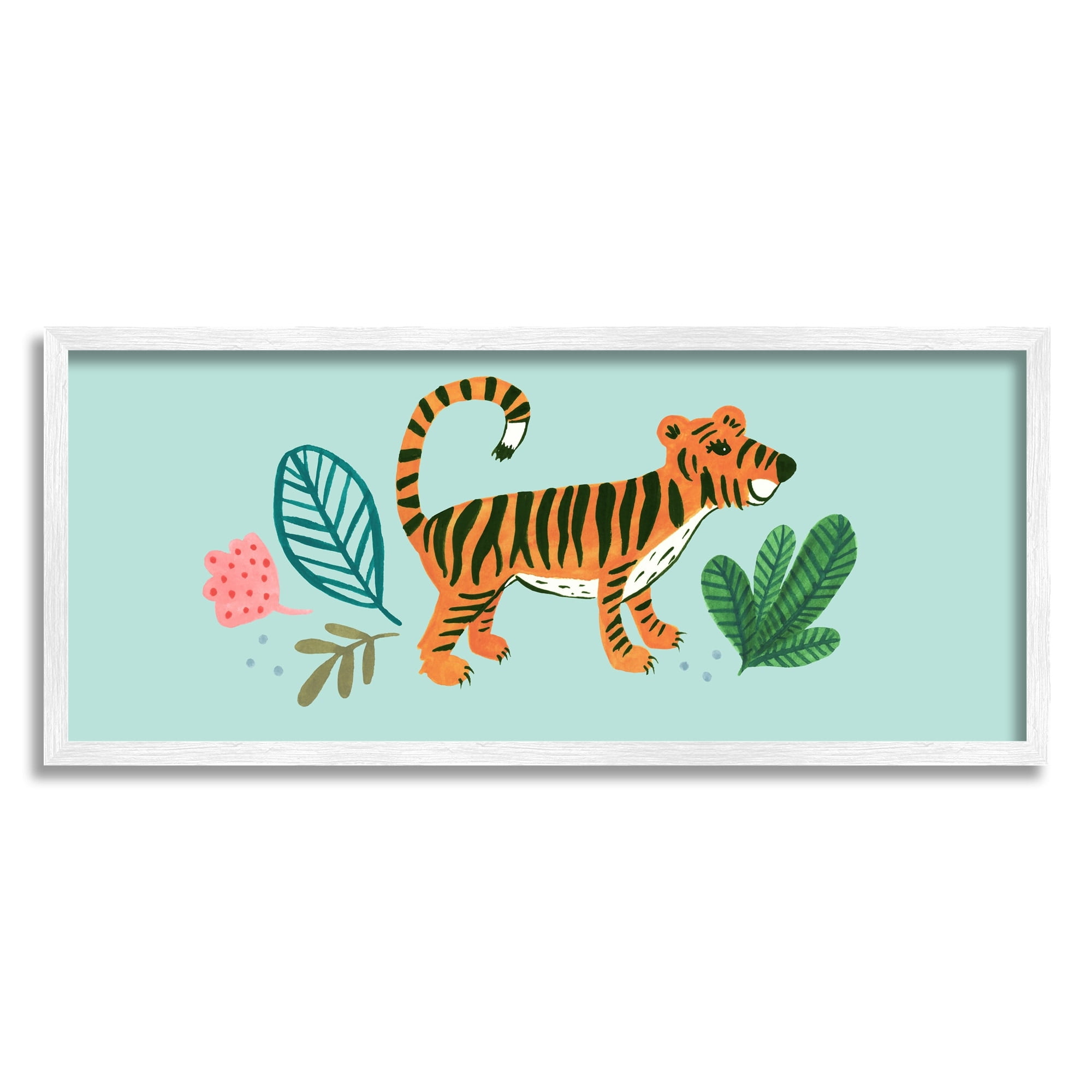 Stupell Industries Adorable Orange Tiger Leaves Plants Illustration Design , 24 x 10, Design by Heather Strianese