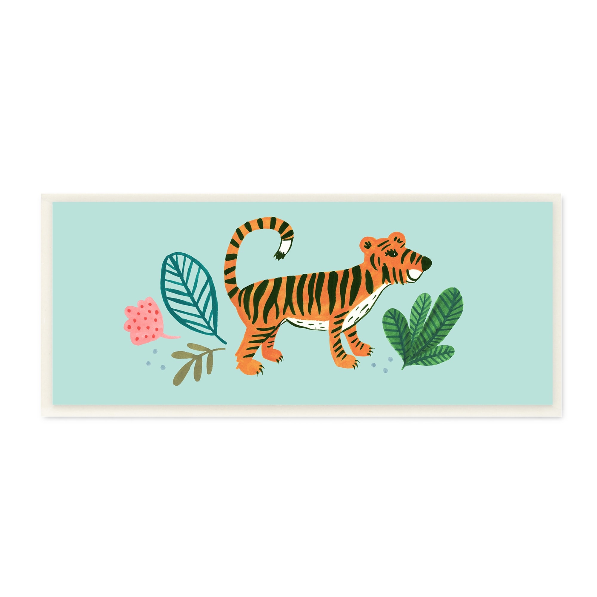 Stupell Industries Adorable Orange Tiger Leaves Plants Illustration Design Paintings Unframed Art Print Wall Art, 17x7, by Heather Strianese