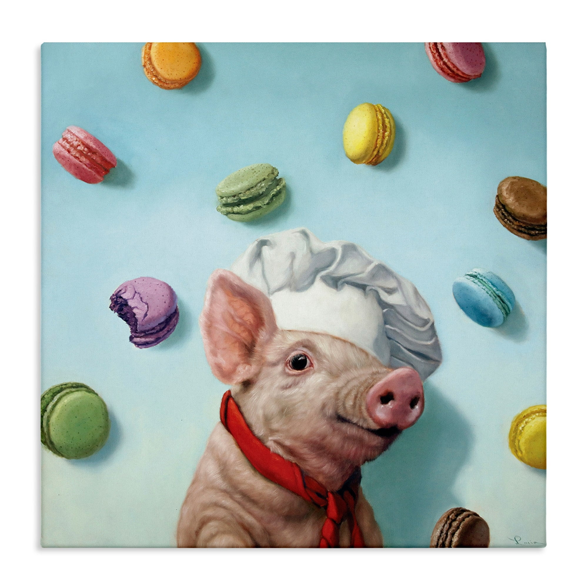 Stupell Industries Adorable Pig Chef with Playful Macaron Pastries,30 x 30,Designed by Lucia Heffernan