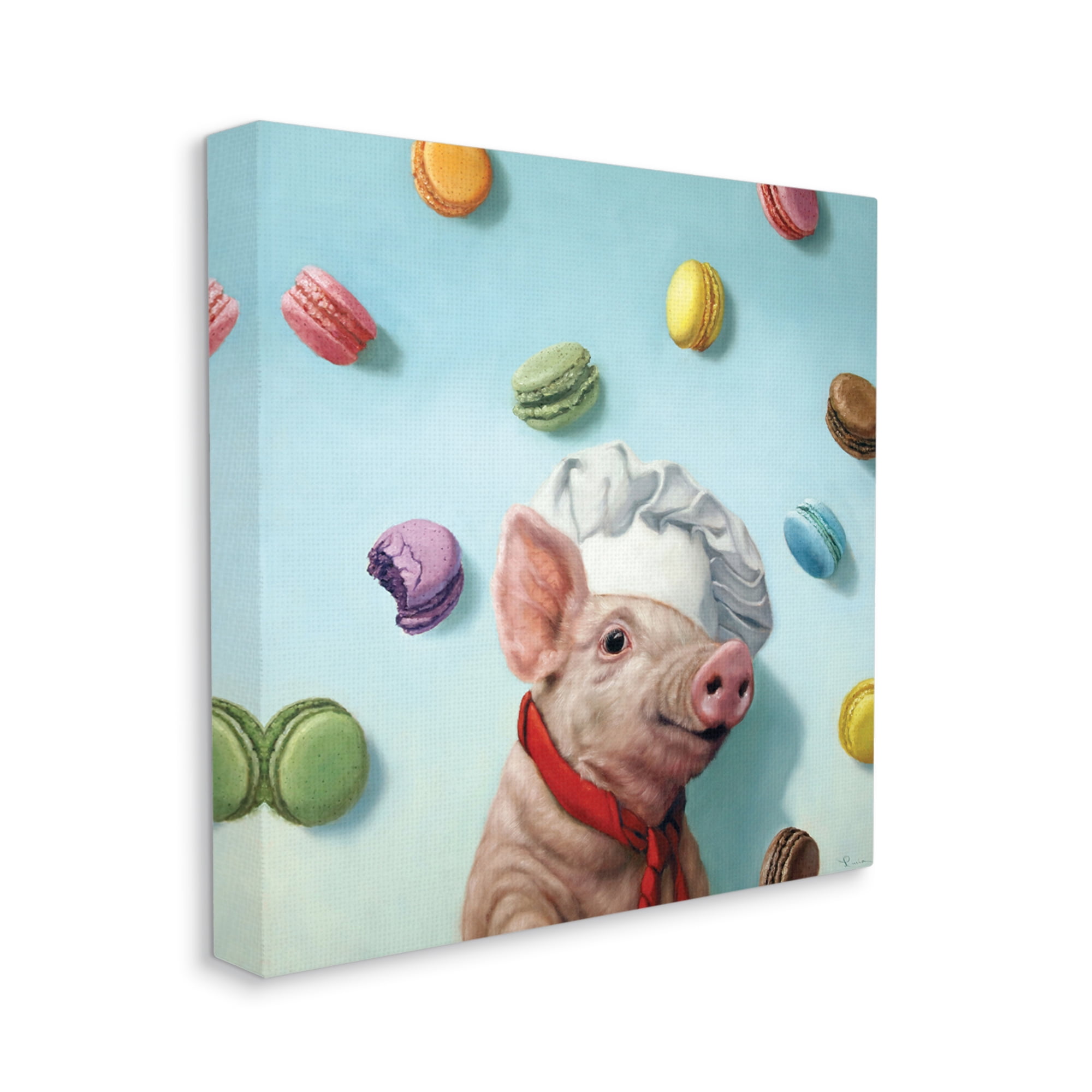 Stupell Industries Adorable Pig Chef with Playful Macaron Pastries,36 x 36,Designed by Lucia Heffernan