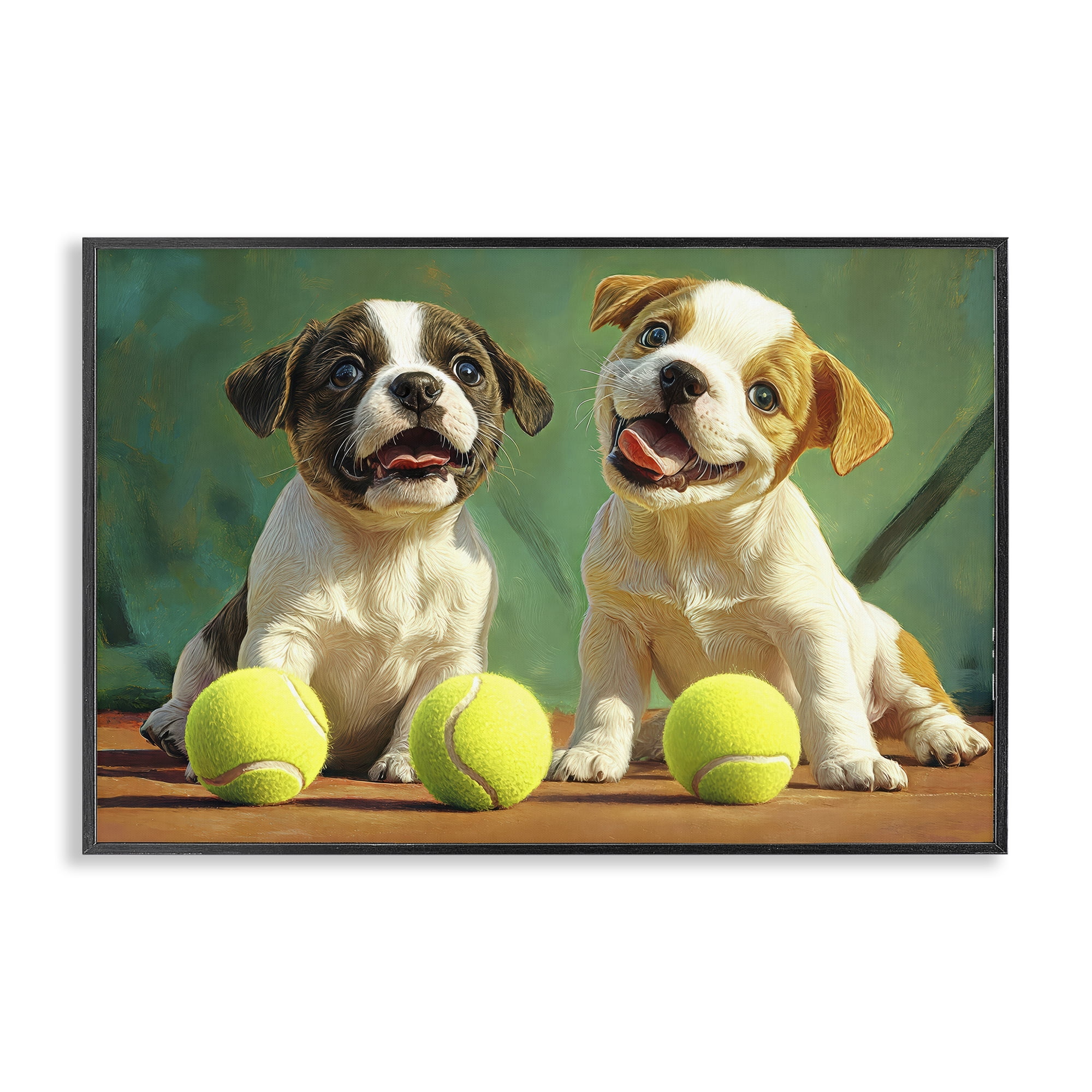 Stupell Industries Adorable Puppies with Tennis Balls Black Framed Giclee Art, design by Imagine It Images