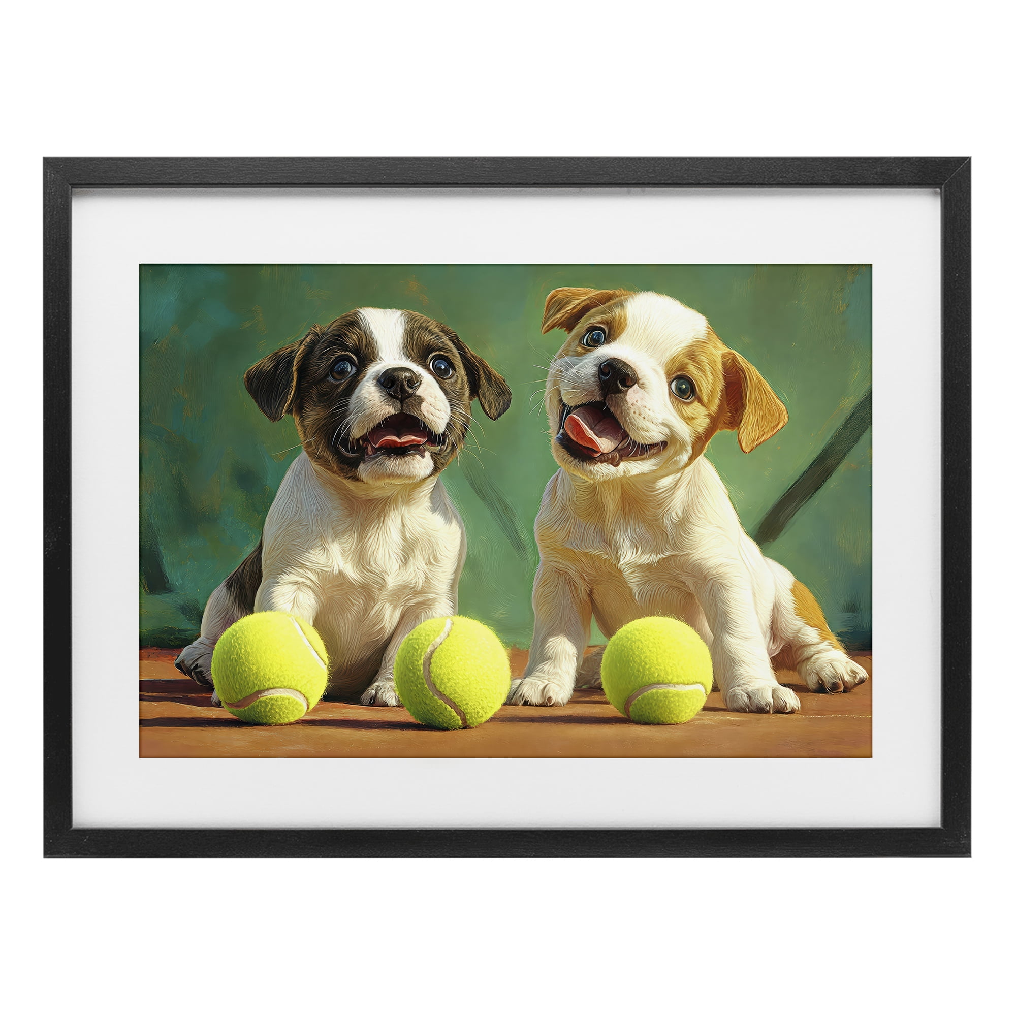 Stupell Industries Adorable Puppies with Tennis Balls Black Framed Print Under Glass, design by Imagine It Images