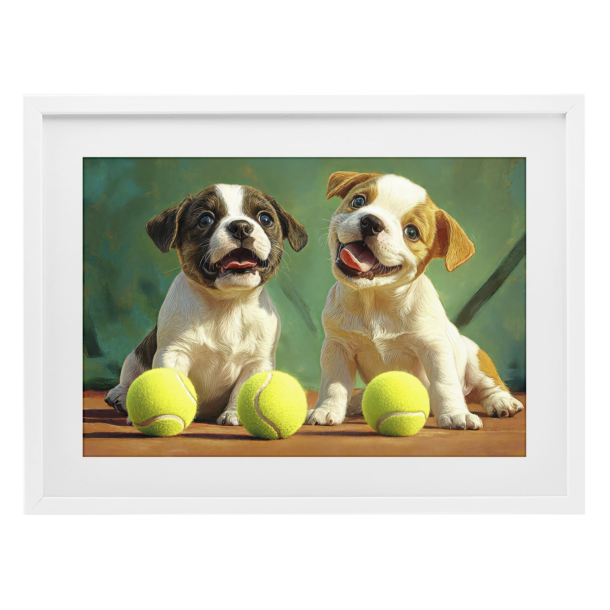 Stupell Industries Adorable Puppies with Tennis Balls White Framed Print Under Glass, design by Imagine It Images