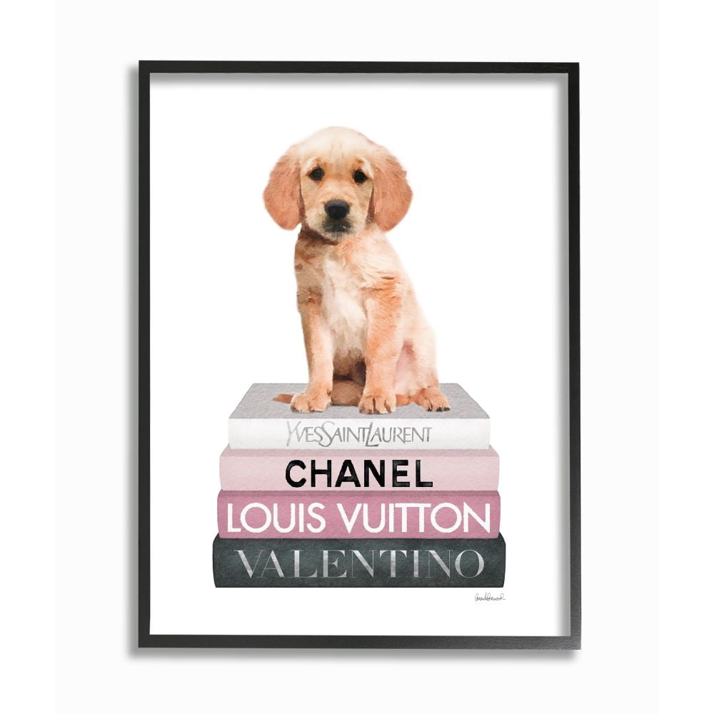 Stupell Industries Adorable Puppy Sitting on Glam Fashion Books Designed by Amanda Greenwood