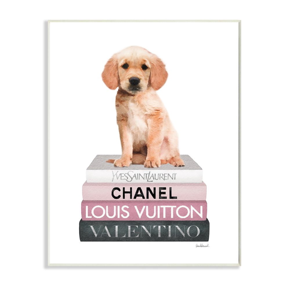 Stupell Industries Adorable Puppy Sitting on Glam Fashion Books Designed by Amanda Greenwood